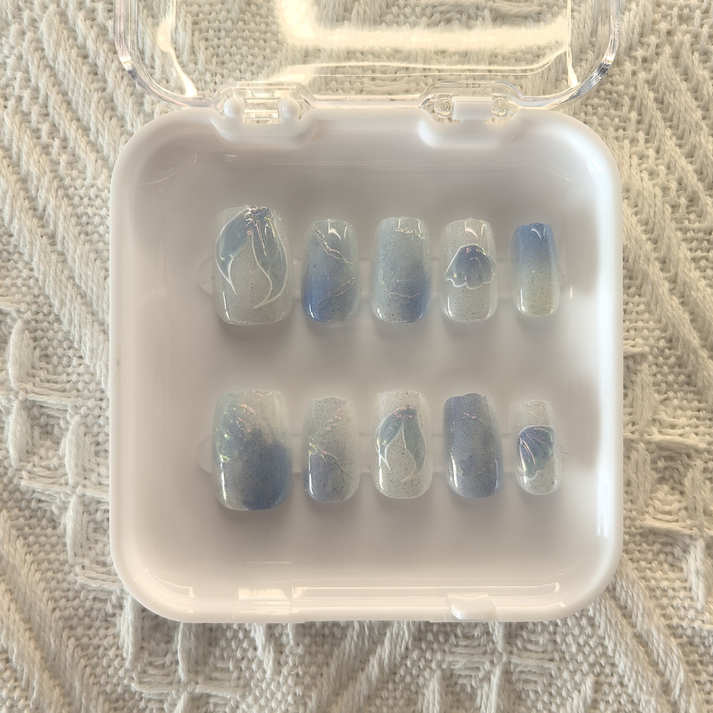 Blue and White Press-On Nails